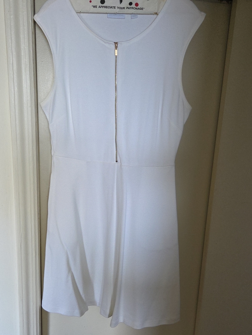 New York & Company White Sleeveless Zip-Front A-Line Dress